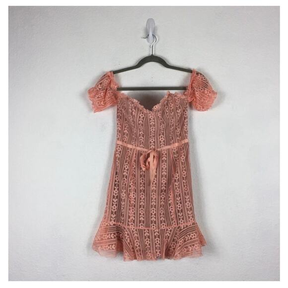 For Love & Lemons Peach Dakota Lace Off Shoulder Bustier Corset Dress Medium - Picture 3 of 15